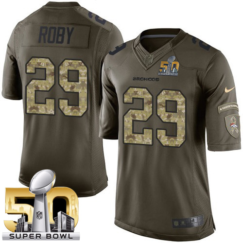 Men's Elite Bradley Roby Super Bowl L Nike Jersey Green - #29 Salute to Service NFL Denver Broncos